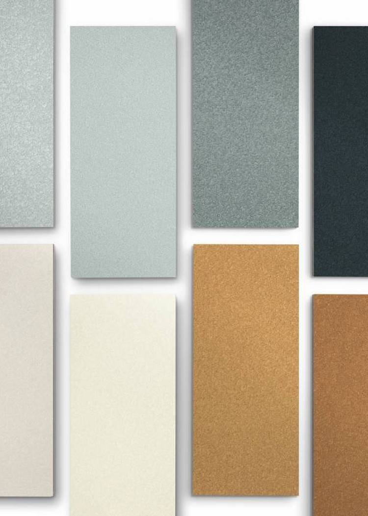 Foto met verschillende soorten en kleuren gevelbekleding van Swiss Pearl